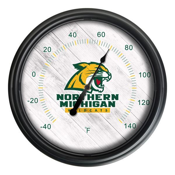 Northern Michigan University Indoor and Outdoor LED Thermometer - Black - UV Resistant ABS Plastic - 14" Diameter 