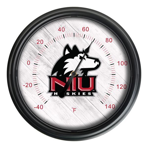 University of Northern Illinois Indoor and Outdoor LED Thermometer - Black - UV Resistant ABS Plastic - 14" Diameter 