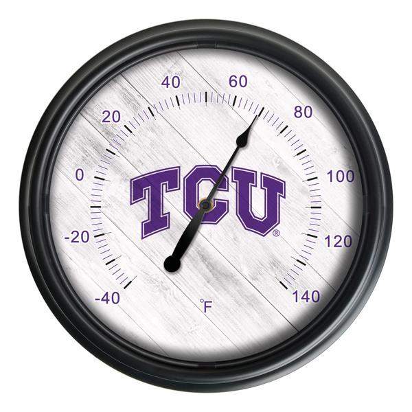 Texas Christian University Indoor and Outdoor LED Thermometer - Black - UV Resistant ABS Plastic - 14" Diameter 