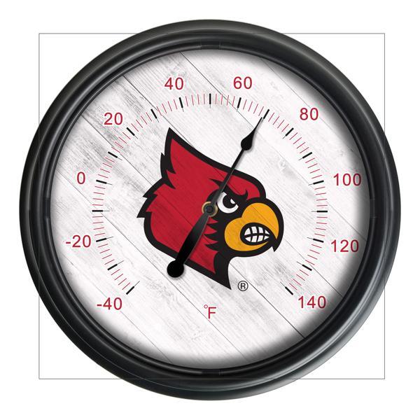 University of Louisville Indoor and Outdoor LED Thermometer - Black - UV Resistant ABS Plastic - 14" Diameter 