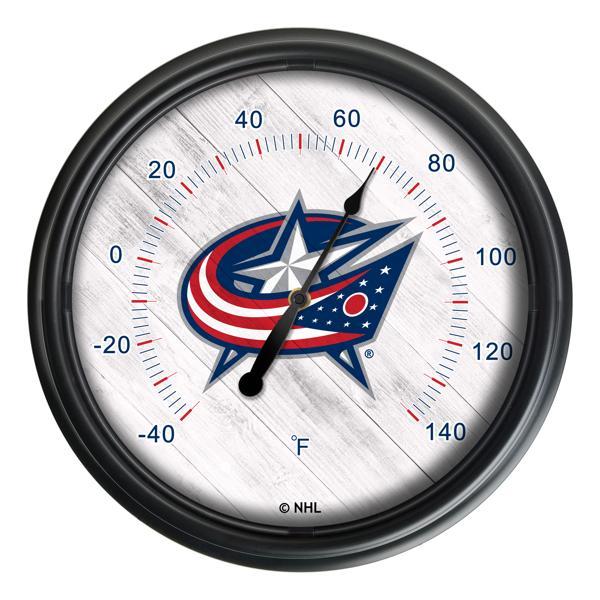 Columbus Blue Jackets Indoor and Outdoor LED Thermometer - Black - UV Resistant ABS Plastic - 14" Diameter 