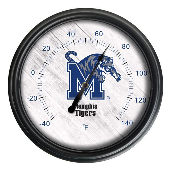 University of Memphis Indoor and Outdoor LED Thermometer - Black - UV Resistant ABS Plastic - 14" Diameter 