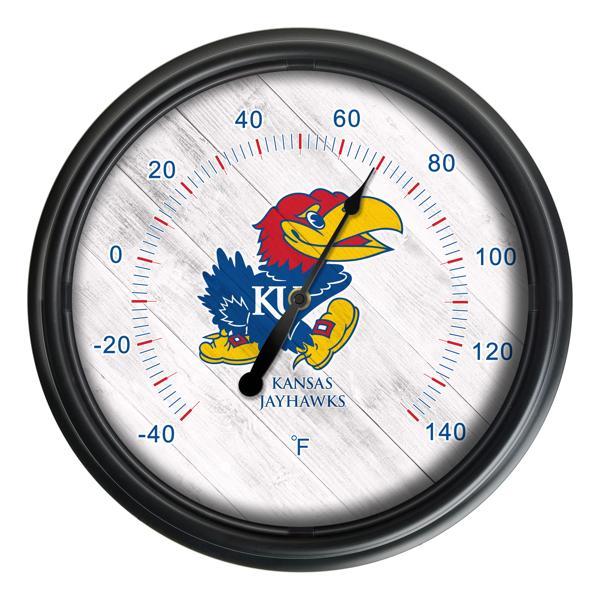 University of Kansas Indoor and Outdoor LED Thermometer - Black - UV Resistant ABS Plastic - 14" Diameter 