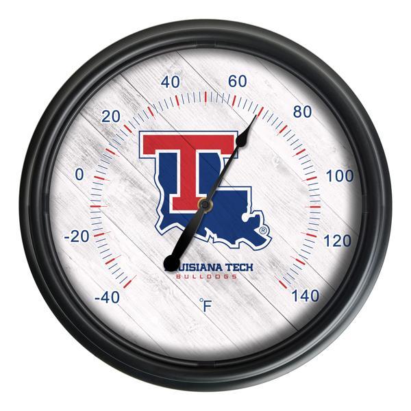 Louisiana Tech University Indoor and Outdoor LED Thermometer - Black - UV Resistant ABS Plastic - 14" Diameter 