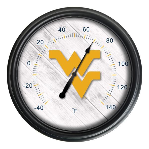 West Virginia University Indoor and Outdoor LED Thermometer - Black - UV Resistant ABS Plastic - 14" Diameter 