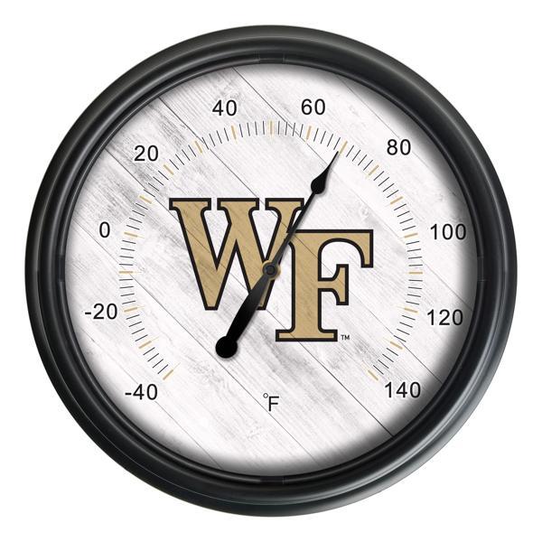 Wake Forest University Indoor and Outdoor LED Thermometer - Black - UV Resistant ABS Plastic - 14" Diameter 