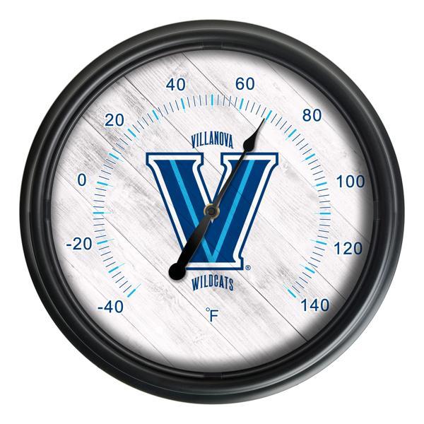 Villanova University Indoor and Outdoor LED Thermometer - Black - UV Resistant ABS Plastic - 14" Diameter 
