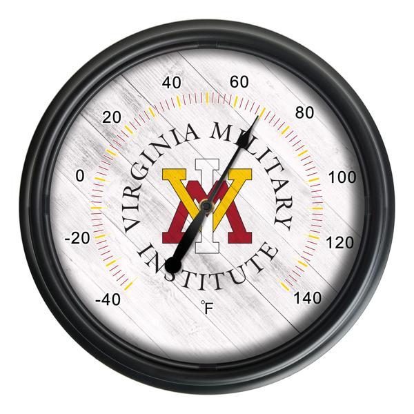 Virginia Military Institute Indoor and Outdoor LED Thermometer - Black - UV Resistant ABS Plastic - 14" Diameter 