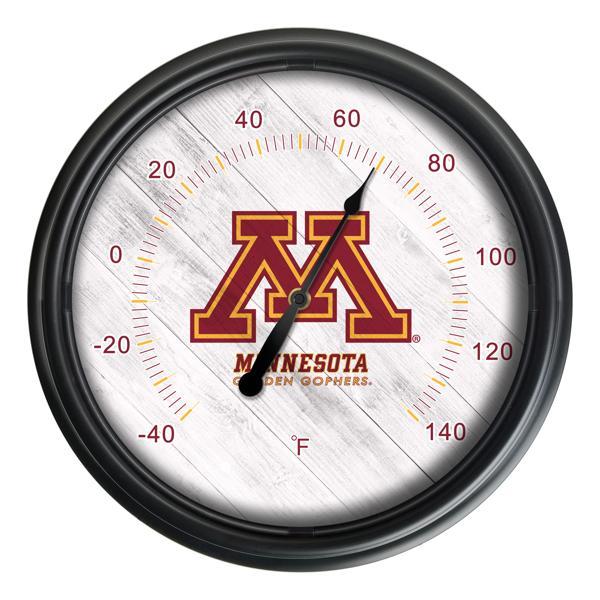 University of Minnesota Indoor and Outdoor LED Thermometer - Black - UV Resistant ABS Plastic - 14" Diameter 