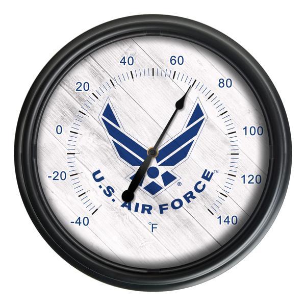 United States Air Force Indoor and Outdoor LED Thermometer - Black - UV Resistant ABS Plastic - 14" Diameter 