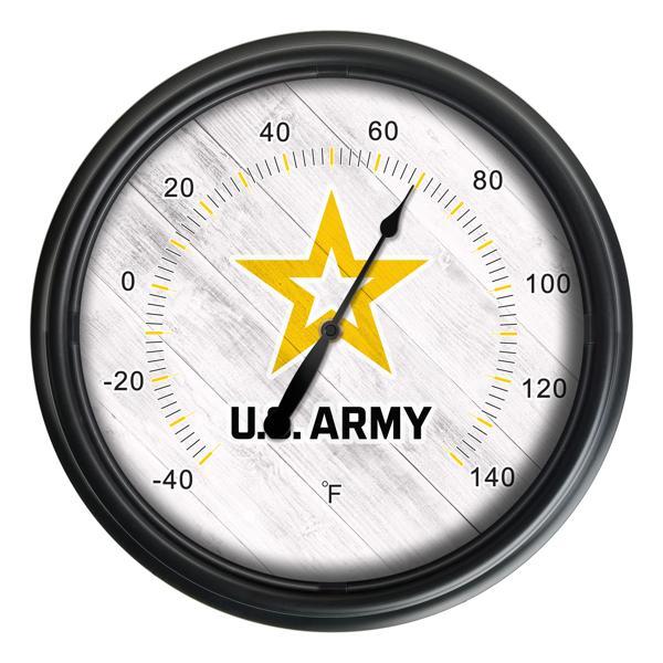 United States Army Indoor and Outdoor LED Thermometer - Black - UV Resistant ABS Plastic - 14" Diameter 