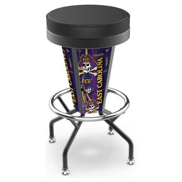 East Carolina University 30" Lighted Swivel Bar Stool - Black Vinyl - Commercial Grade Steel Frame 