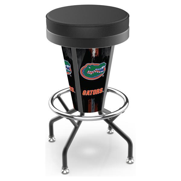 University of Florida 30" Lighted Swivel Bar Stool - Black Vinyl - Commercial Grade Steel Frame 