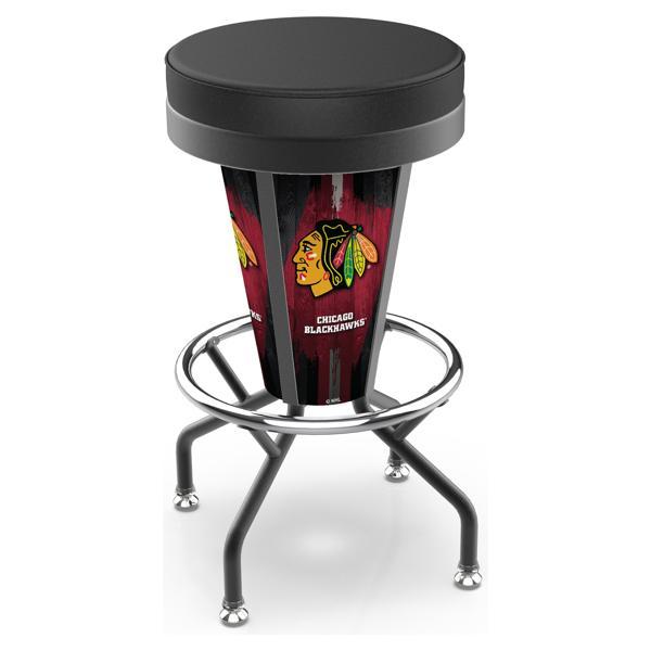 Chicago Blackhawks 30" Lighted Swivel Bar Stool - Black Vinyl - Commercial Grade Steel Frame - Logo 2 