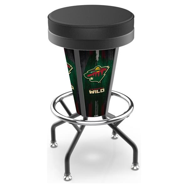 Minnesota Wild 30" Lighted Swivel Bar Stool - Black Vinyl - Commercial Grade Steel Frame 