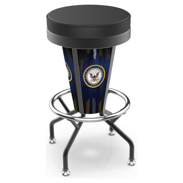 United States Navy 30" Lighted Swivel Bar Stool - Black Vinyl - Commercial Grade Steel Frame 