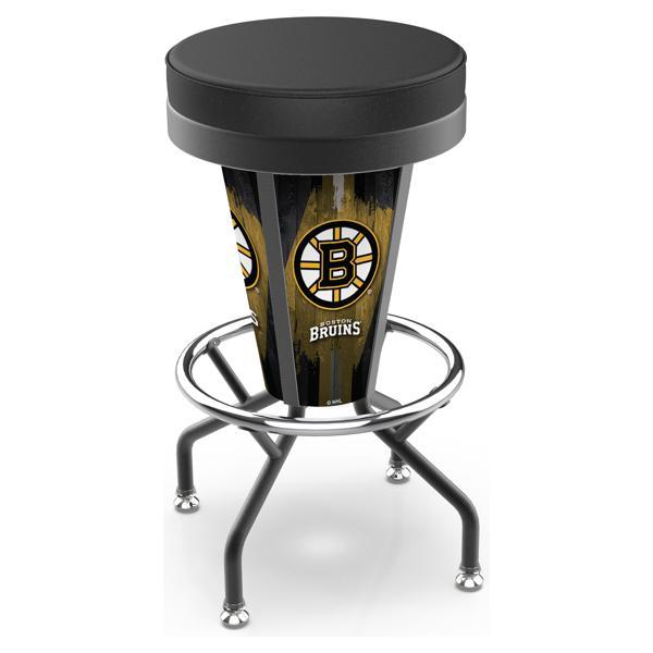 Boston Bruins 30" Lighted Swivel Bar Stool - Black Vinyl - Commercial Grade Steel Frame 