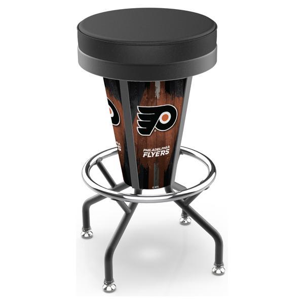 Philadelphia Flyers 30" Lighted Swivel Bar Stool - Black Vinyl - Commercial Grade Steel Frame - Logo 2 