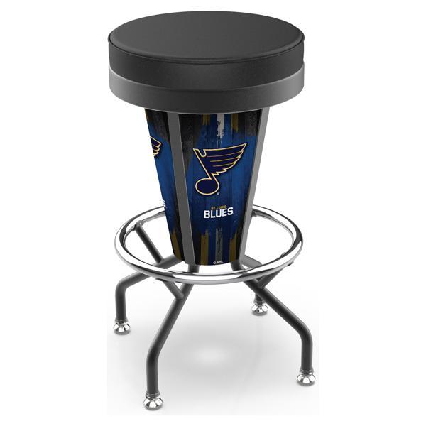 St Louis Blues 30" Lighted Swivel Bar Stool - Black Vinyl - Commercial Grade Steel Frame 