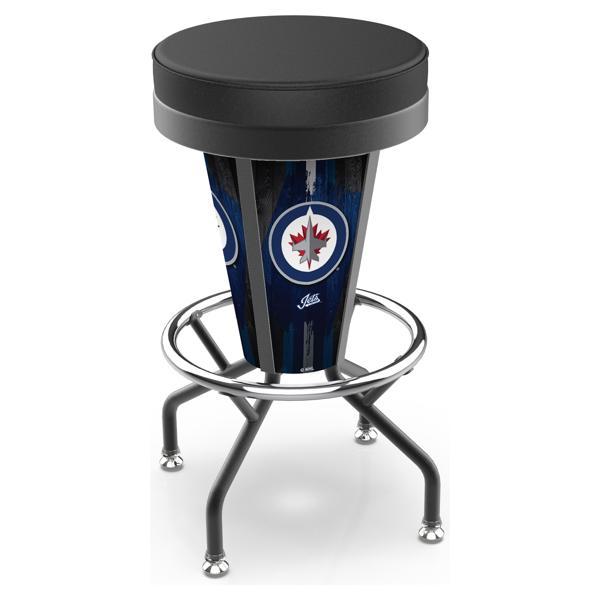 Winnipeg Jets 30" Lighted Swivel Bar Stool - Black Vinyl - Commercial Grade Steel Frame 