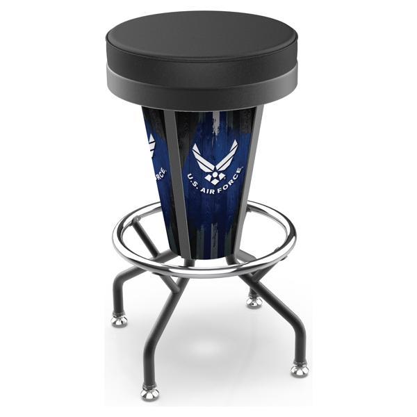 United States Air Force 30" Lighted Swivel Bar Stool - Black Vinyl - Commercial Grade Steel Frame 