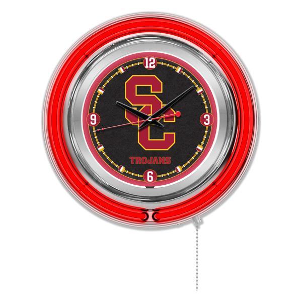 University of Southern California 15" Neon Logo Clock - Chrome Casing - Team Color Specific Neon Outer Ring 