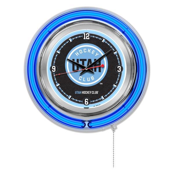Utah Hockey Club 15" Neon Logo Clock - Chrome Casing - Team Color Specific Neon Outer Ring 