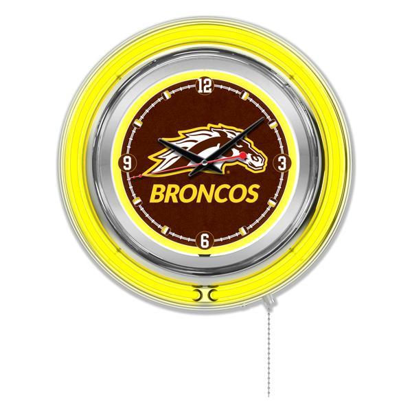 Western Michigan University 15" Neon Logo Clock - Chrome Casing - Team Color Specific Neon Outer Ring 