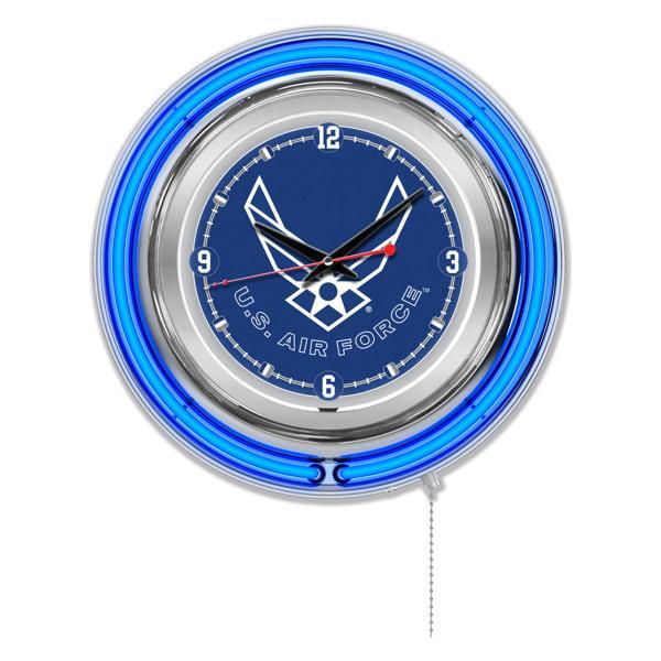 United States Air Force 15" Neon Logo Clock - Chrome Casing - Team Color Specific Neon Outer Ring 