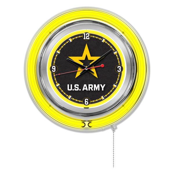 United States Army 15" Neon Logo Clock - Chrome Casing - Team Color Specific Neon Outer Ring 