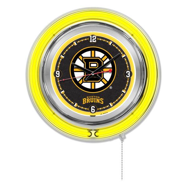 Boston Bruins 15" Neon Logo Clock - Chrome Casing - Team Color Specific Neon Outer Ring 