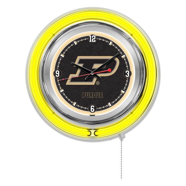 Purdue 15" Neon Logo Clock - Chrome Casing - Team Color Specific Neon Outer Ring 