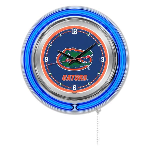 University of Florida 15" Neon Logo Clock - Chrome Casing - Team Color Specific Neon Outer Ring 