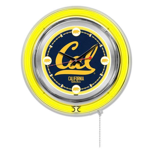 University of California 15" Neon Logo Clock - Chrome Casing - Team Color Specific Neon Outer Ring 