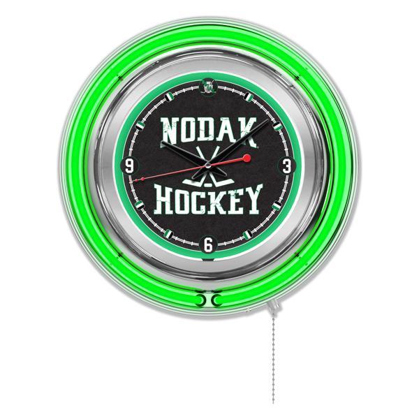 University of North Dakota Hockey 15" Neon Logo Clock - Chrome Casing - Team Color Specific Neon Outer Ring 
