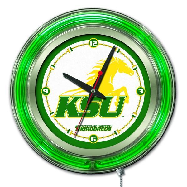 Kentucky State University 15" Neon Logo Clock - Chrome Casing - Team Color Specific Neon Outer Ring 