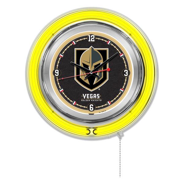 Vegas Golden Knights 15" Neon Logo Clock - Chrome Casing - Team Color Specific Neon Outer Ring 