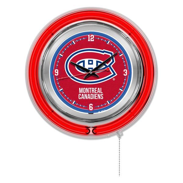 Montreal Canadiens 15" Neon Logo Clock - Chrome Casing - Team Color Specific Neon Outer Ring 