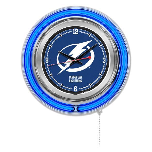 Tampa Bay Lightning 15" Neon Logo Clock - Chrome Casing - Team Color Specific Neon Outer Ring 