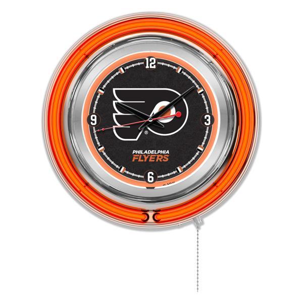 Philadelphia Flyers 15" Neon Logo 2 Clock - Chrome Casing - Team Color Specific Neon Outer Ring 