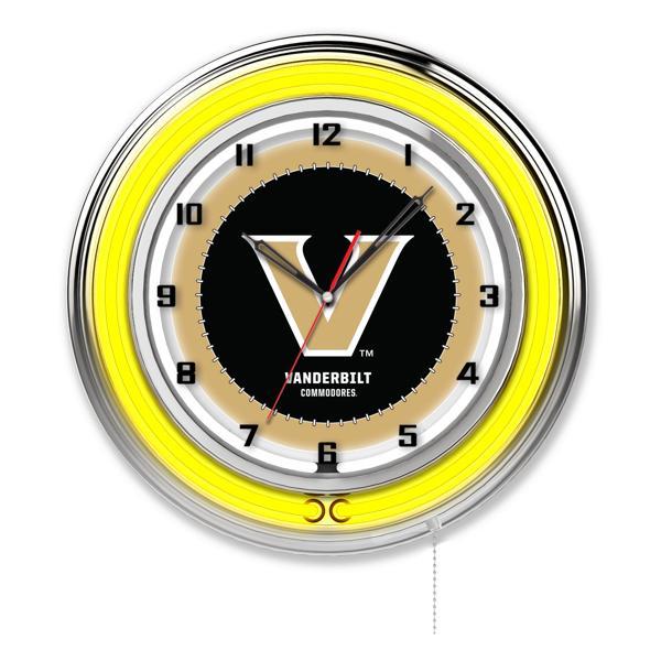 Vanderbilt University 19" Neon Logo Wall Clock - Chrome Casing - Team Color Specific Neon Outer Ring 