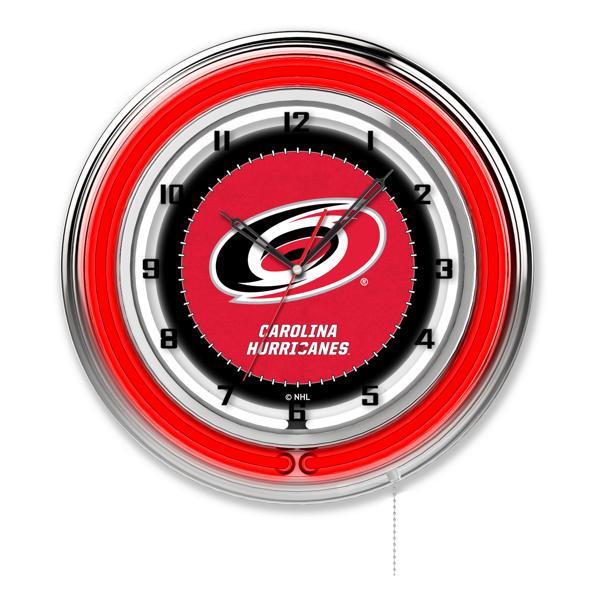 Carolina Hurricanes 19" Neon Logo Wall Clock - Chrome Casing - Team Color Specific Neon Outer Ring 