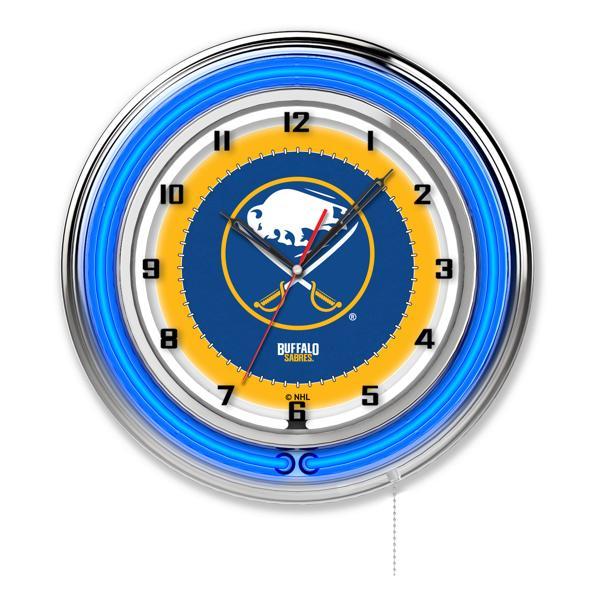 Buffalo Sabres 19" Neon Logo Wall Clock - Chrome Casing - Team Color Specific Neon Outer Ring 