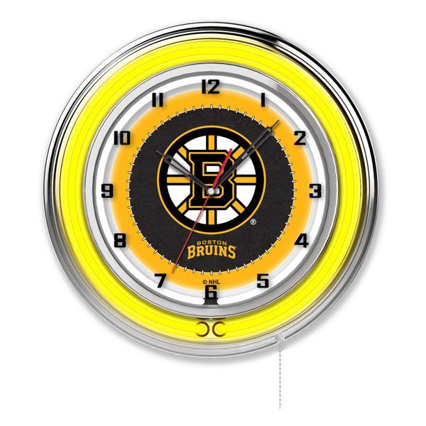 Boston Bruins 19" Neon Logo Wall Clock - Chrome Casing - Team Color Specific Neon Outer Ring 