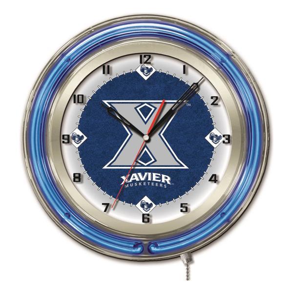 Xavier 19" Neon Logo Wall Clock - Chrome Casing - Team Color Specific Neon Outer Ring 