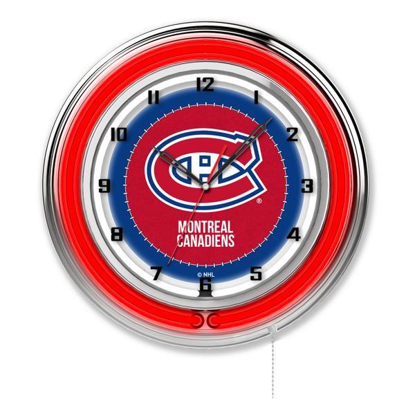 Montreal Canadiens 19" Neon Logo Wall Clock - Chrome Casing - Team Color Specific Neon Outer Ring 