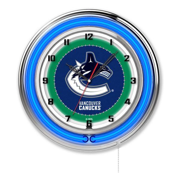Vancouver Canucks 19" Neon Logo Wall Clock - Chrome Casing - Team Color Specific Neon Outer Ring 