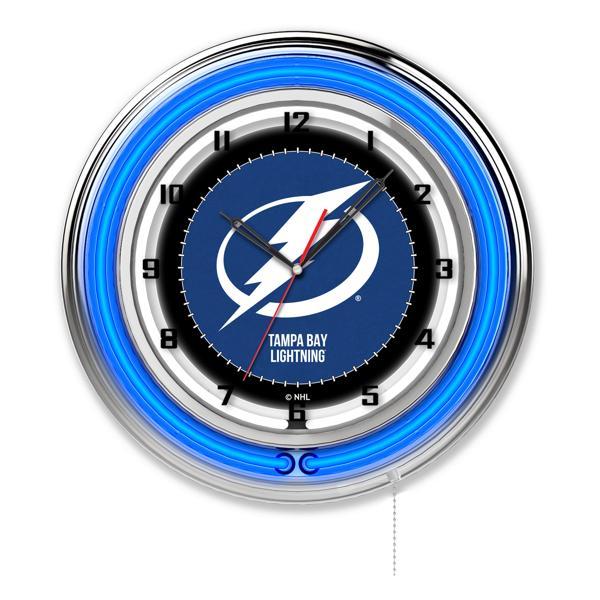 Tampa Bay Lightning 19" Neon Logo Wall Clock - Chrome Casing - Team Color Specific Neon Outer Ring 