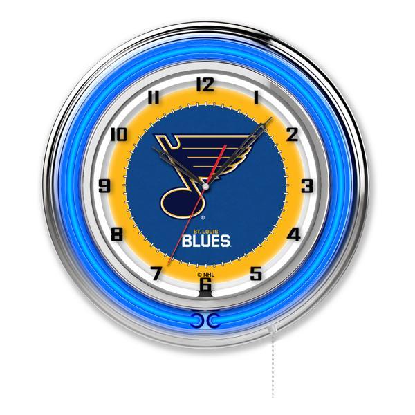 St Louis Blues 19" Neon Logo Wall Clock - Chrome Casing - Team Color Specific Neon Outer Ring 