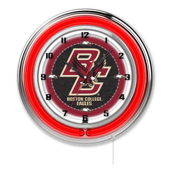Boston College 19" Neon Logo Wall Clock - Chrome Casing - Team Color Specific Neon Outer Ring 
